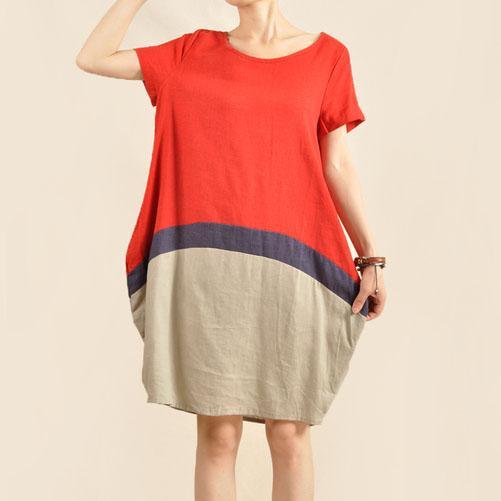 Color patchwork cotton oversize sundress linen shift dress
