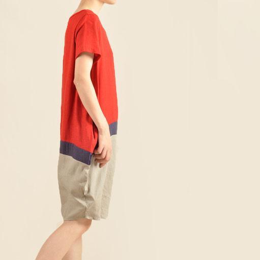 Color patchwork cotton oversize sundress linen shift dress