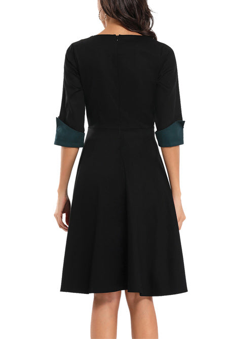 Colorblock Buttoned Cuffed Sleeve Prom Dress - Fashionpara