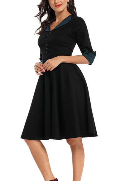 Colorblock Buttoned Cuffed Sleeve Prom Dress - Fashionpara