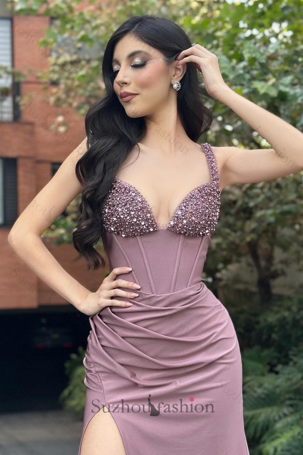 Column Satin Off The Shoulder Sleeveless Formal Dress With Slit