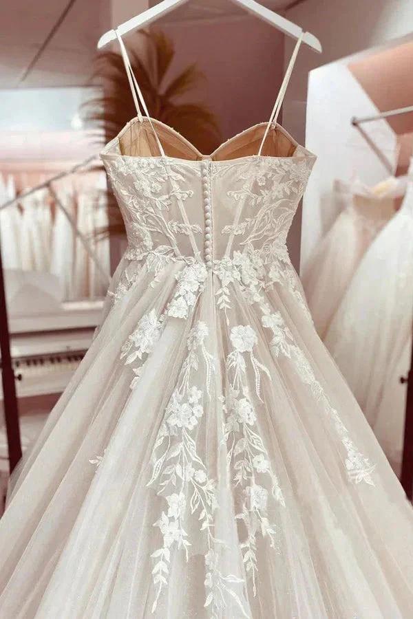 Corset Bodice Spaghetti Straps A Line Lace Wedding Dress Bridal Gown (ZD16332)
