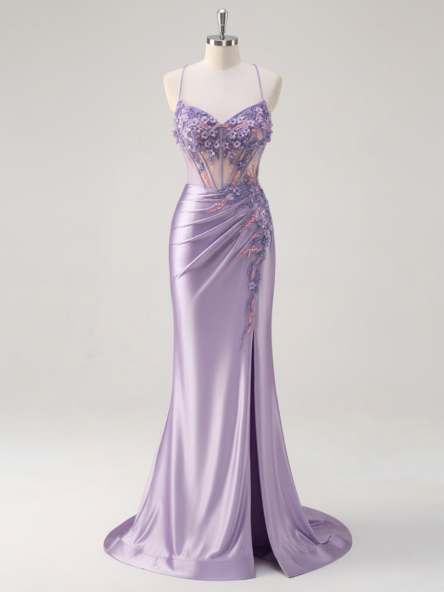 Corset Floral Mermaid Long Prom Dress with Slit - FashionDia
