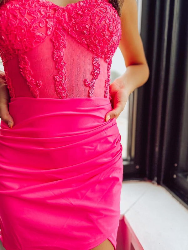 Glitter Corset Satin Asymmetrical Tight Short Homecoming Dress with Sequins