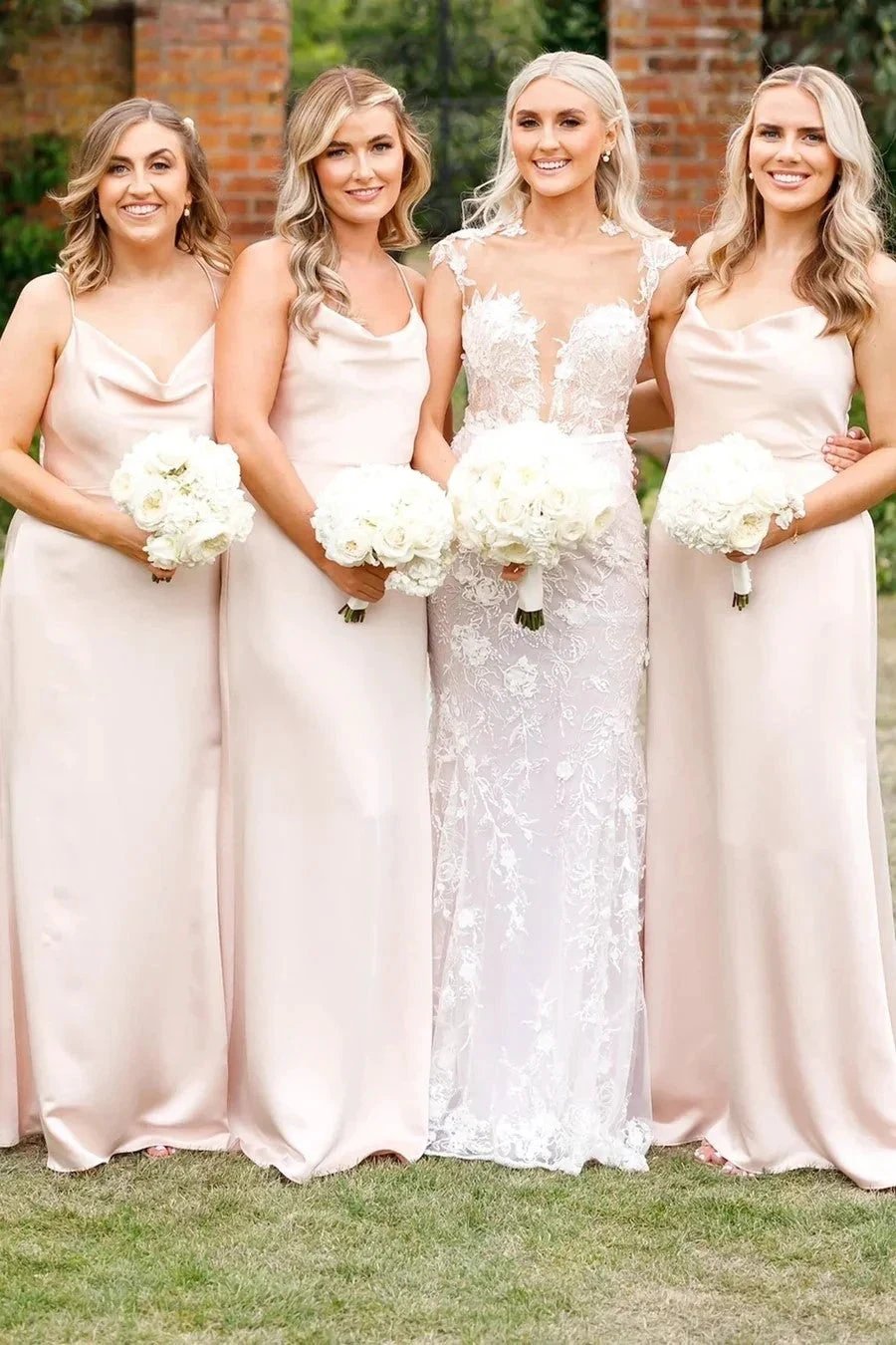 Cowl Neck Spaghetti Strap Champagne Bridesmaid Dress (ZD12833)