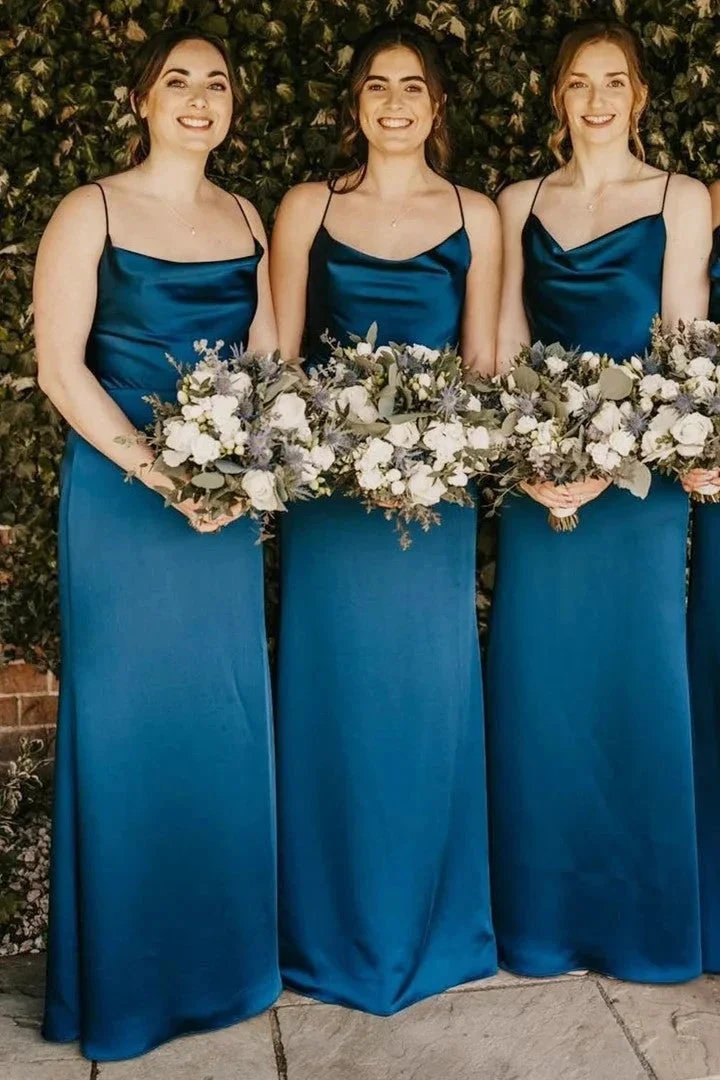 Cowl Neck Spaghetti Strap Champagne Bridesmaid Dress (ZD12833)
