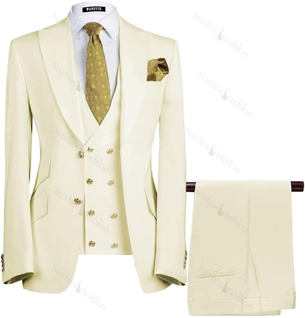 Cream Three Piece Peaked Lapel Prom Suit