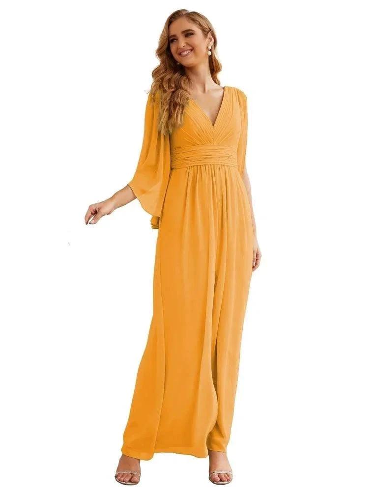 Numbersea Chiffon Bridesmaid Dresses with Split for Women Wedding Long Party Prom Gown Flutter Sleeve SEA28045 by numbersea