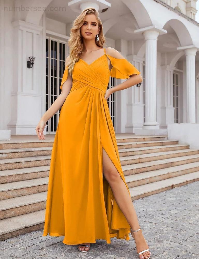 ZapDress Chiffon Cold Shoulder Long Bridesmaid Dresses Plus Size Formal Prom Gowns for Women Party Wedding (ZD17005)