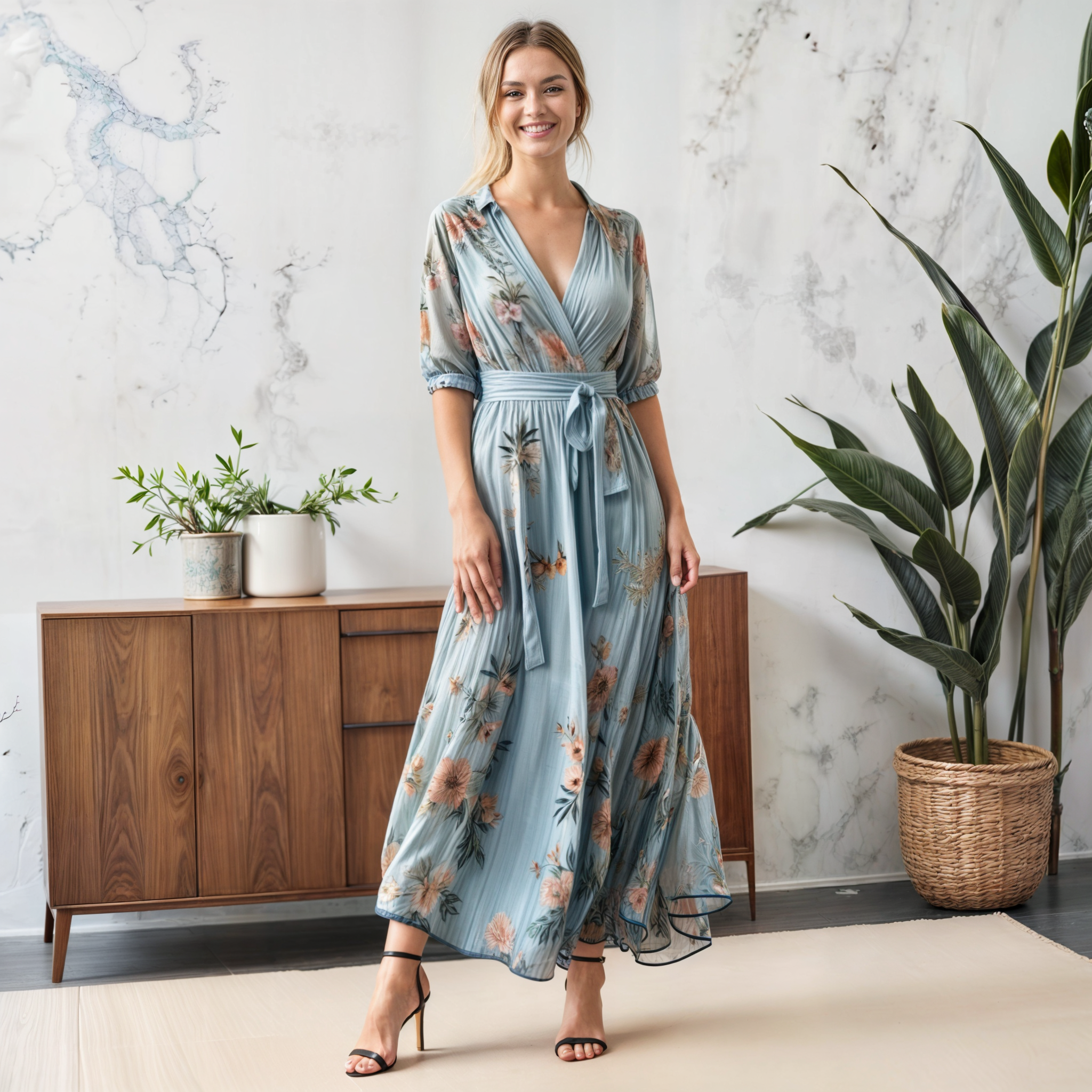Chic Hilda V Neck Midi Dress Elevated Occasion Wear