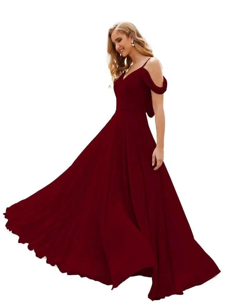 Numbersea Cold Shoulder Chiffon Bridesmaid Dresses Long Maxi Formal Prom Gowns for Women Party SEA28059 by numbersea
