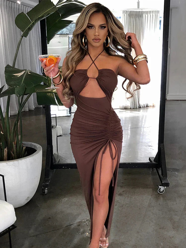 Hot Summer Sleeveless Cut Out Club Party Vestido Midi Dress
