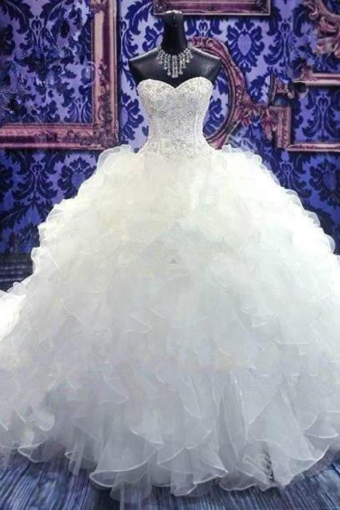 Crystal Sweetheart Ball Gown Princess Dress Latest Beadings Organza Wedding Dress