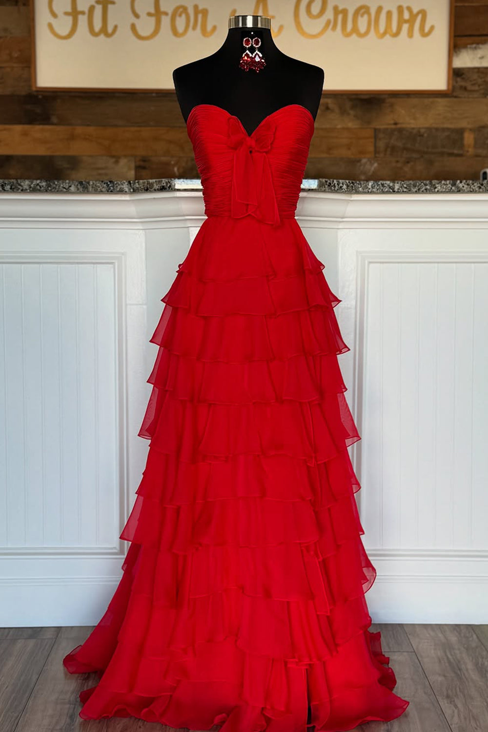 Cute A-Line Sweetheart Zipper Back Tiered Chiffon Prom Dress With Slit - View 11 | FashionDia