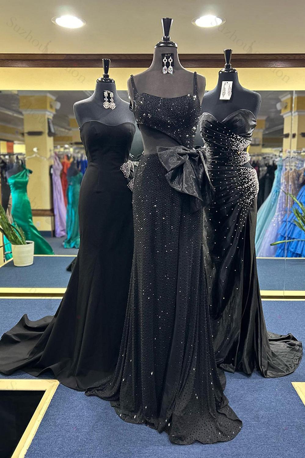 Cut Out Black Prom Dress Mermaid Long Formal Dress With Slit
