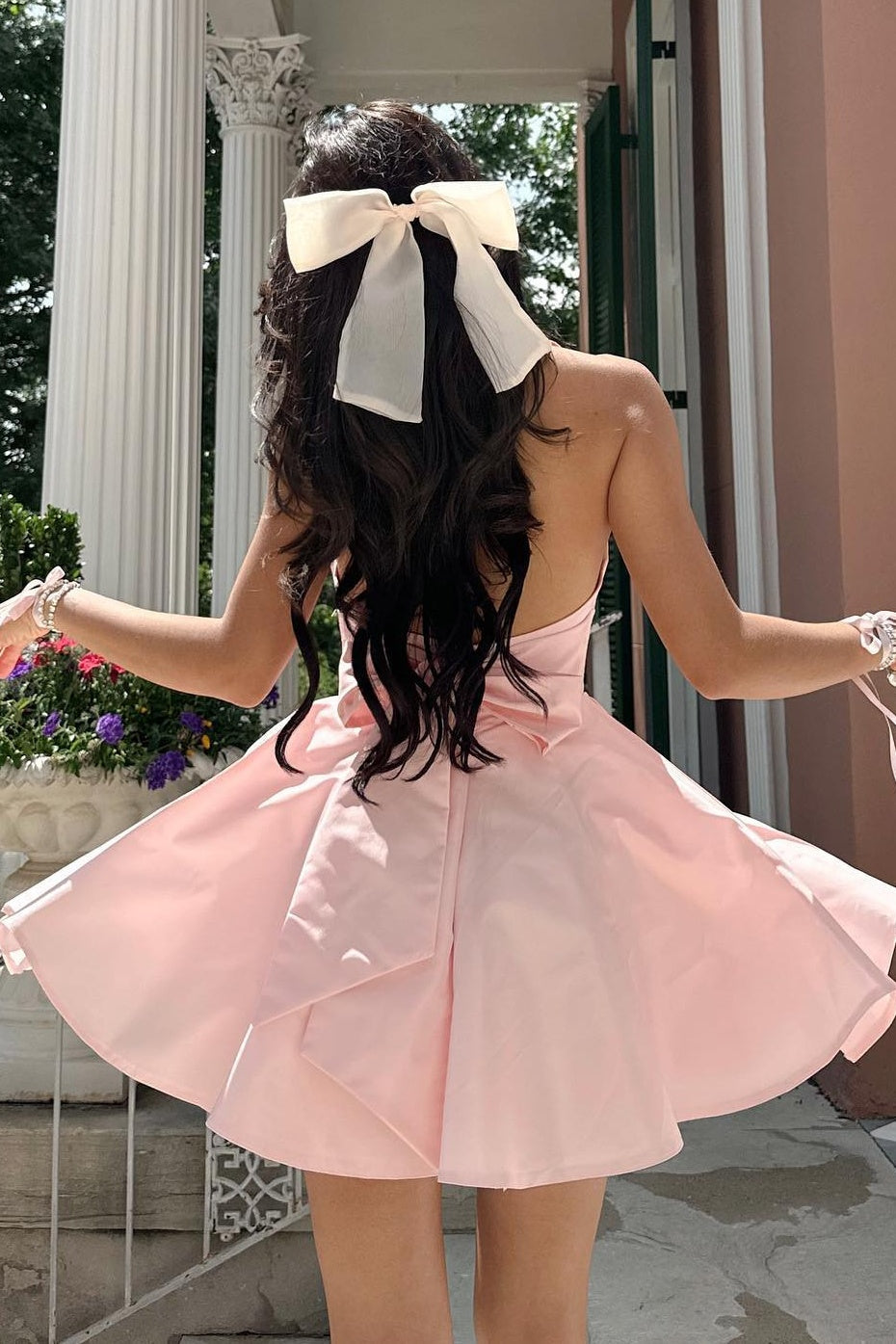 Cute A Line Sweetheart Pink Short Homecoming Dress with Bowknot