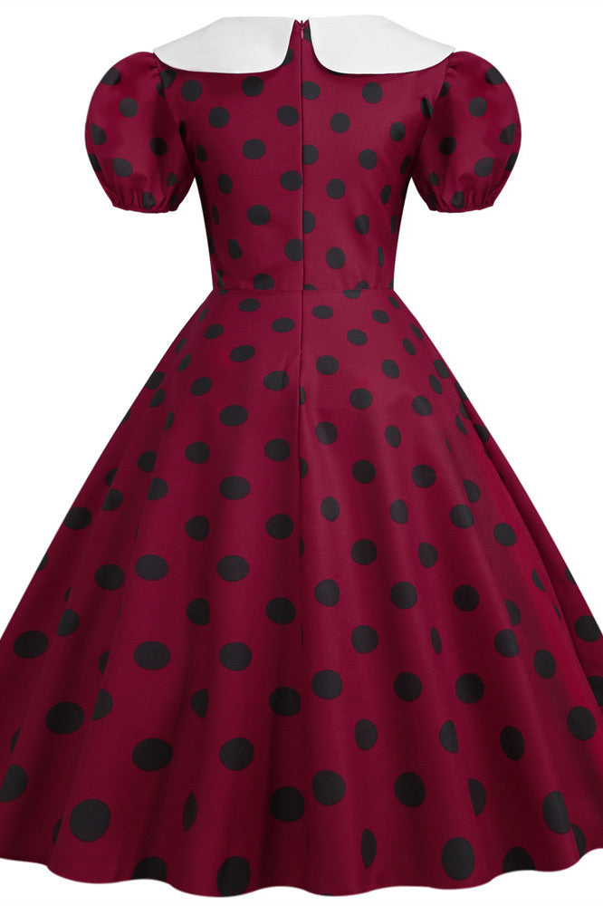 Cute Burgundy Short Sleeve A-Line Dress - Fashionpara