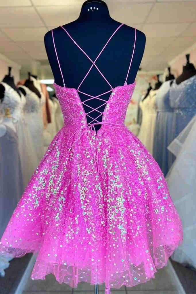 Cute Hot Pink Sequins Homecoming Dress (ZD11636)