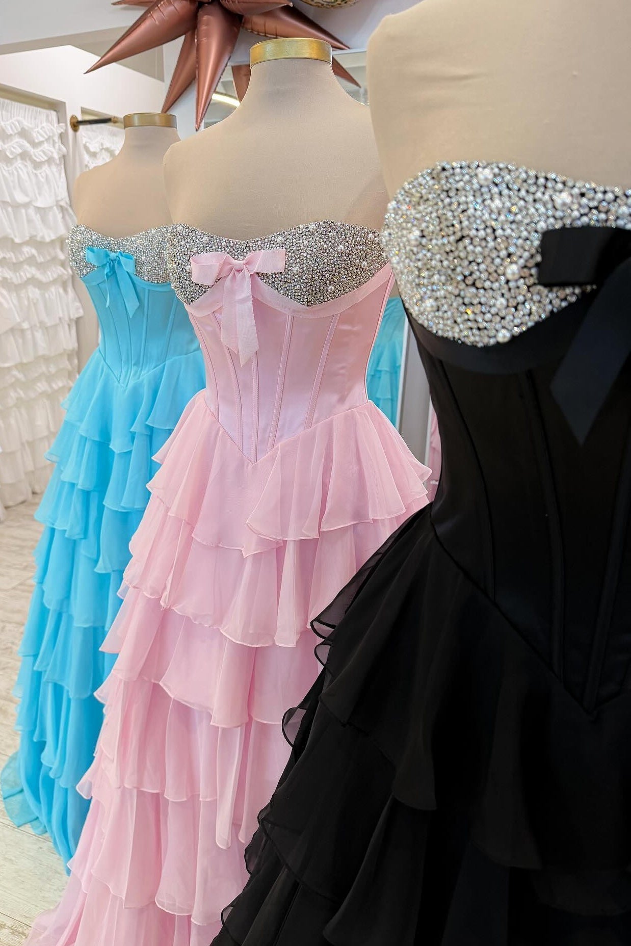 Princess A Line Sweetheart Pink Corset Prom Dress with Beading Ruffles