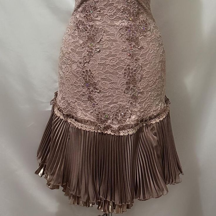 Brown Vintage Lace Beading Pleated Birthday Party Dress Short Homecoming Dress - View 7 | FashionDia