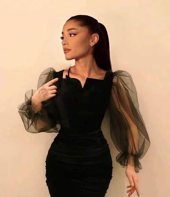 Elegant Black Sheath Long Sleeves Side Slit Long Prom Dress