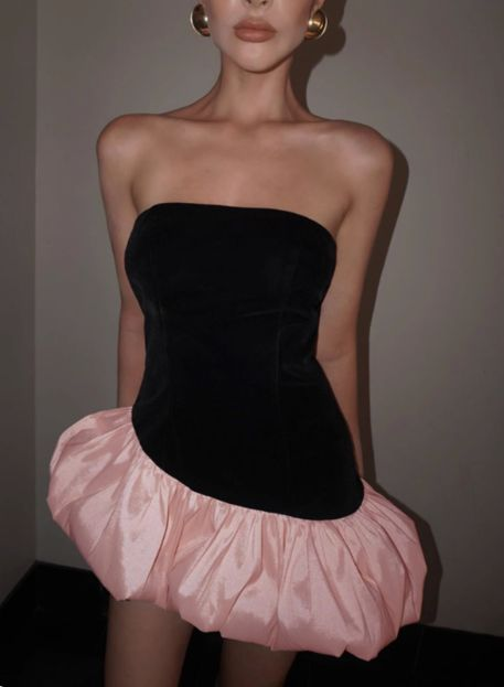 Retro Contrast Color Stitching Strapless Mini 17th Birthday Homecoming Dress - View 4 | FashionDia