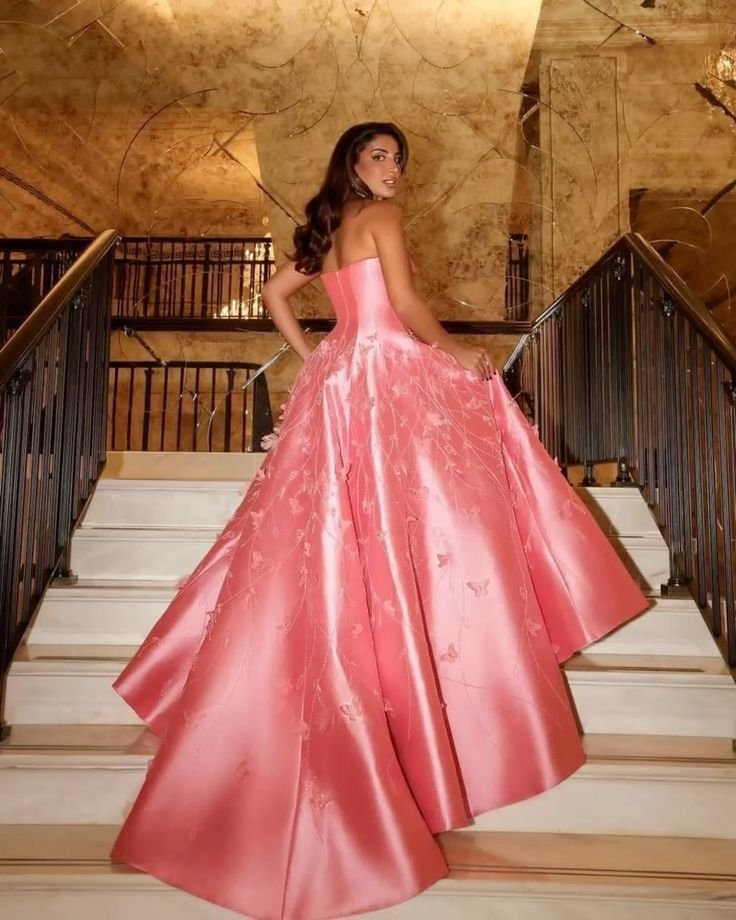 Gorgeous Pink Sweetheart Neck Satin Sequin Appliques Long Prom Dress Birthday Party Dress