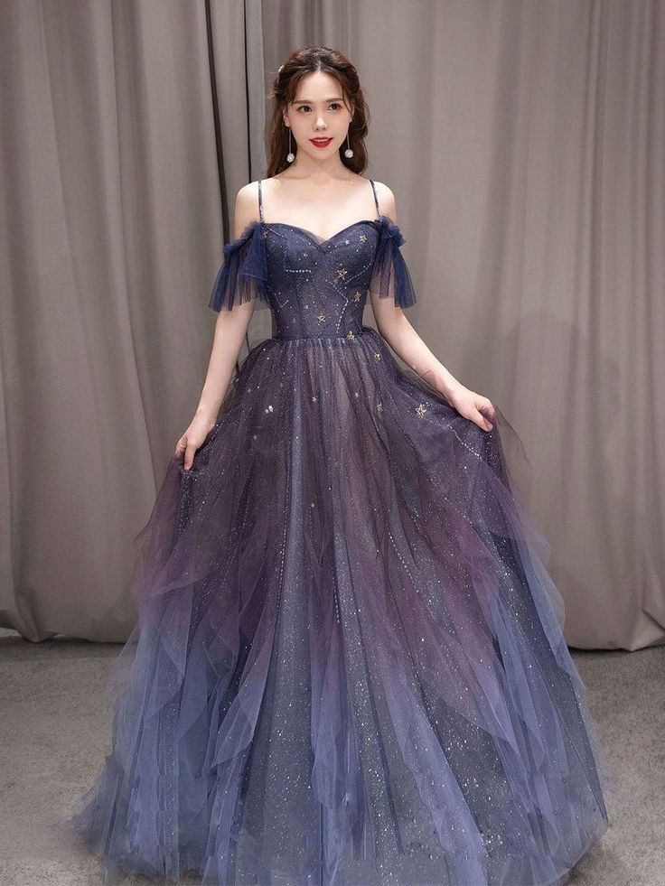 Dark starry sky purple tulle long prom dress purple evening dress Y5847 - VelvetHem