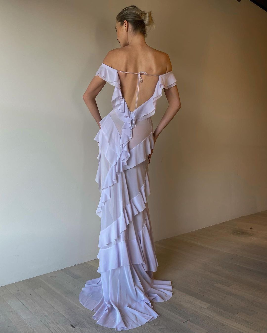 Sexy Off The Shoulder Pink Chiffon Ruffle Slit Long Party Dress Evening Gown Add Lining