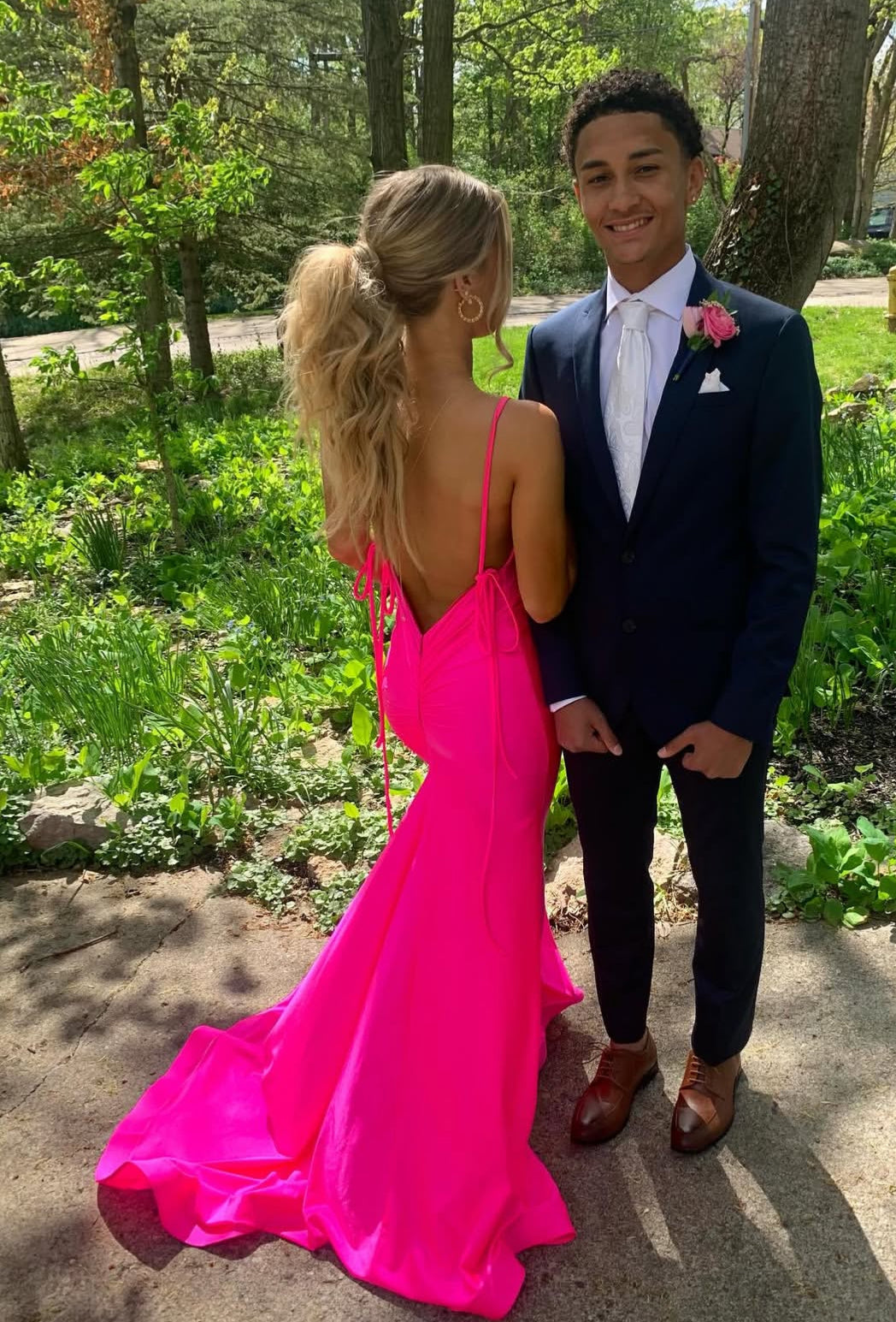Hot Pink Mermaid Long Prom Dress Backless Sexy Evening Dress