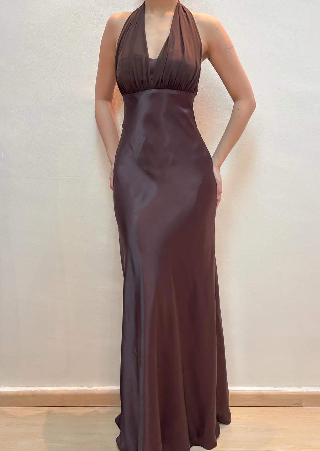 Halter Mermaid Long Prom Dress Brown Vintage Evening Dress