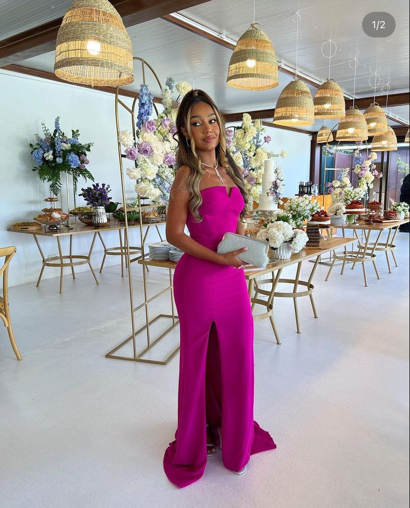 Elegant Fuchsia Strapless Sheath Evening Dress With Split Y5252 - View 2 | VelvetHem