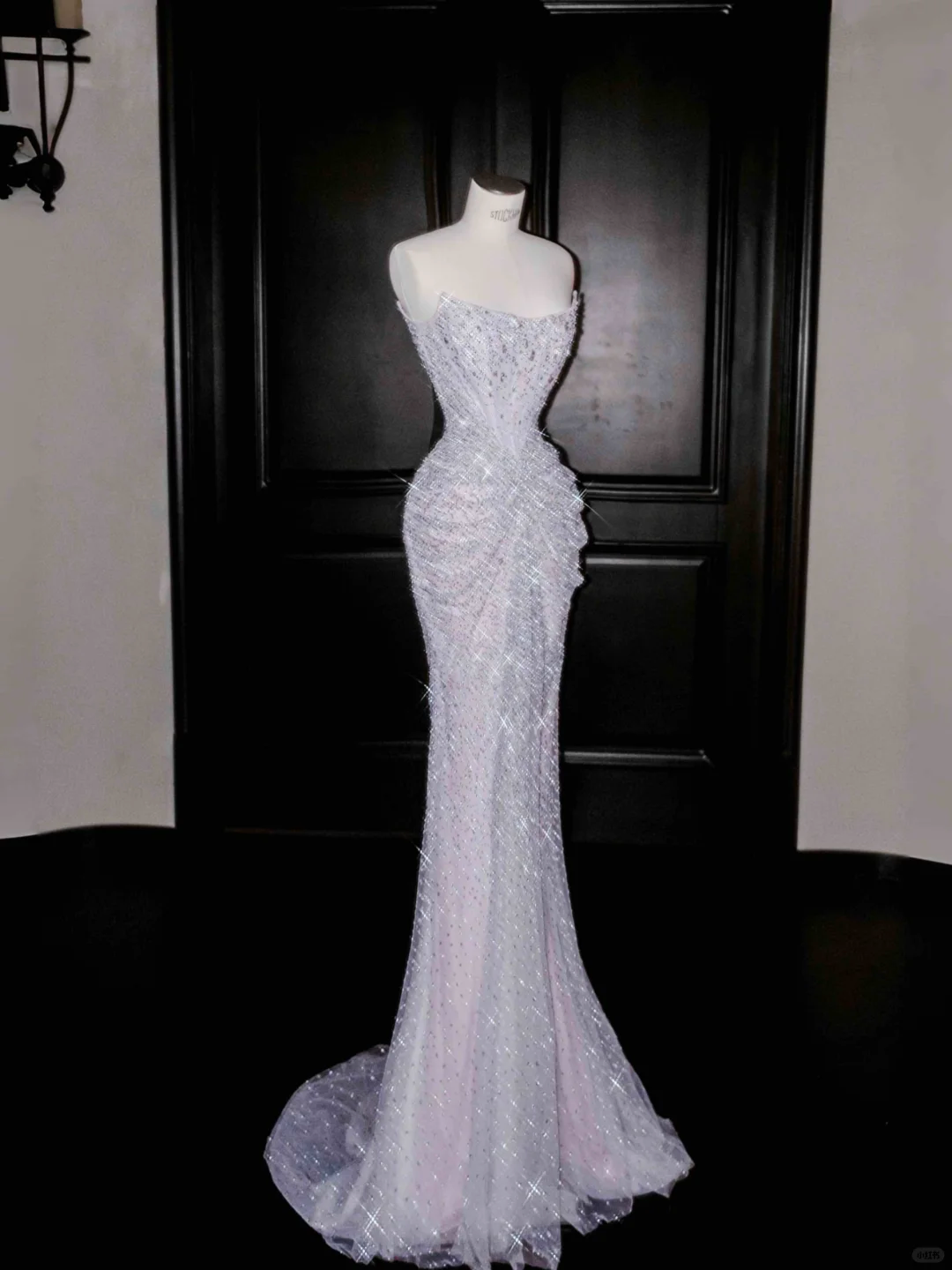 Sparkly Lilac Tulle Beaded Prom Dress Strapless Mermaid Evening Dress Y8664 - VelvetHem