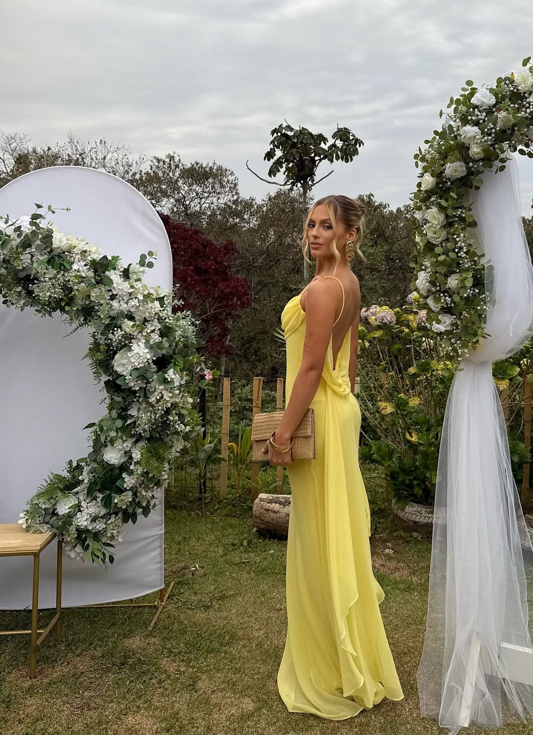 Yellow Chiffon Long Prom Dress Backless Formal Evening Party Dress J8887