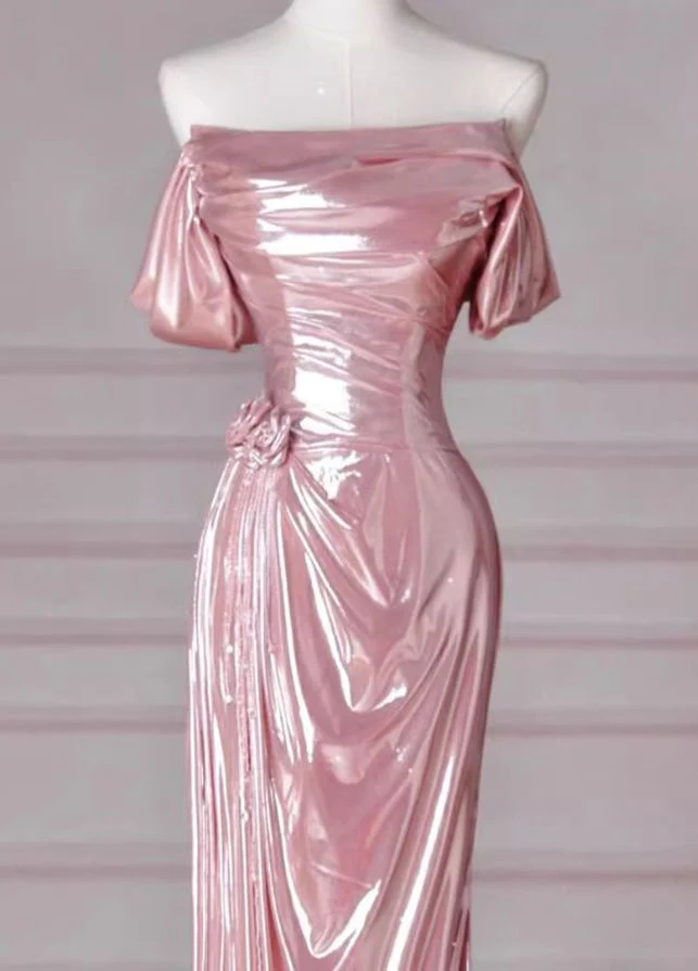 Elegant Mermaid Off Shoulder Long Prom Dress Pink Birthday Evening Dress Y8068 - View 2 | VelvetHem