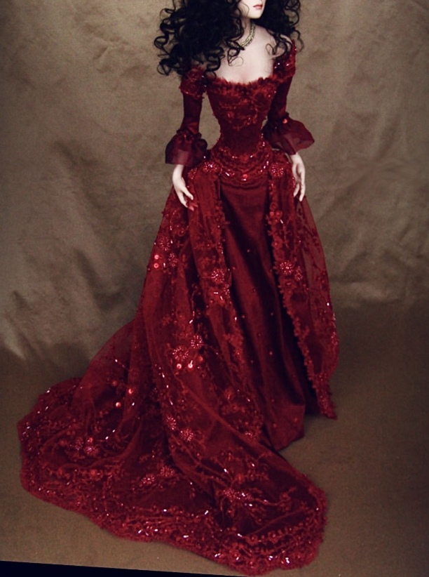 Vintage Red Satin Tulle Sequin Lace Appliques Mermaid Evening Dress Long Prom Dress - FashionDia