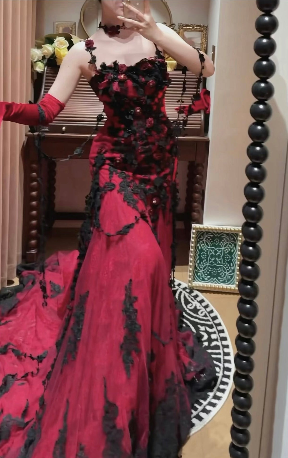 Red Mermaid Applique Evening Dress Elegant Prom Dress J7731