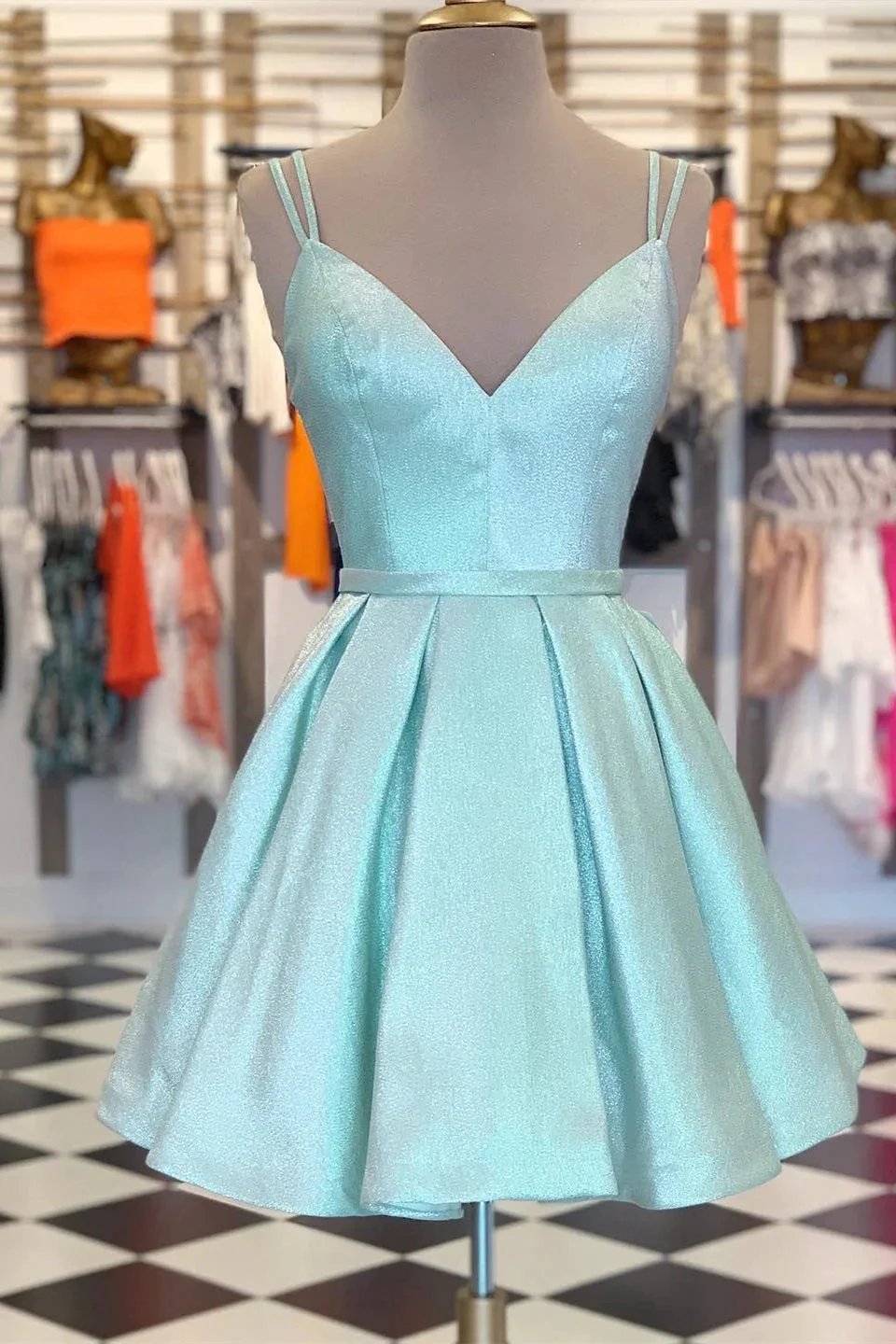 Chic Spaghetti Straps A Line Short Homecoming Dresses by Ombreprom