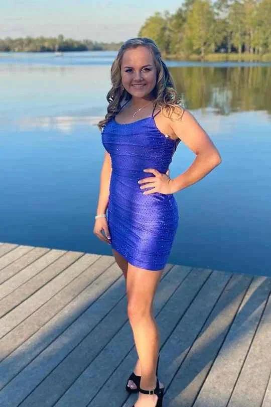 Chic Spaghetti Straps Tight Sequins Homecoming Dresses by Ombreprom