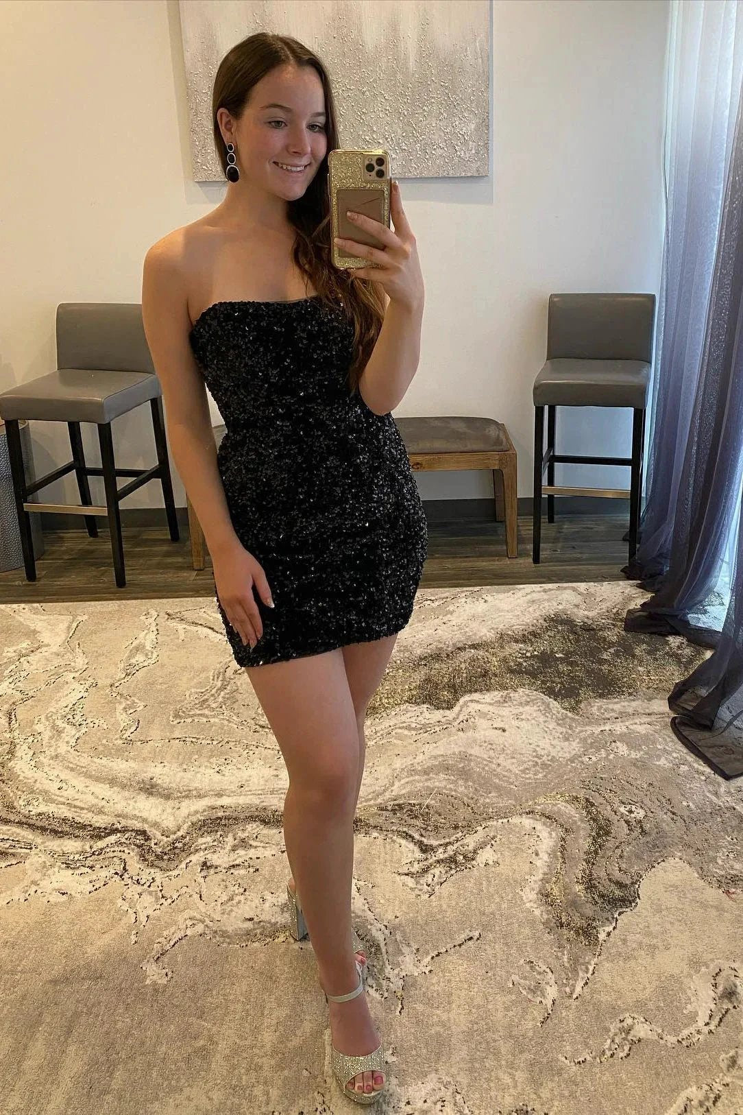 Beautiful Black Strapless Sequins Short Homecoming Dresses (ZD11571)