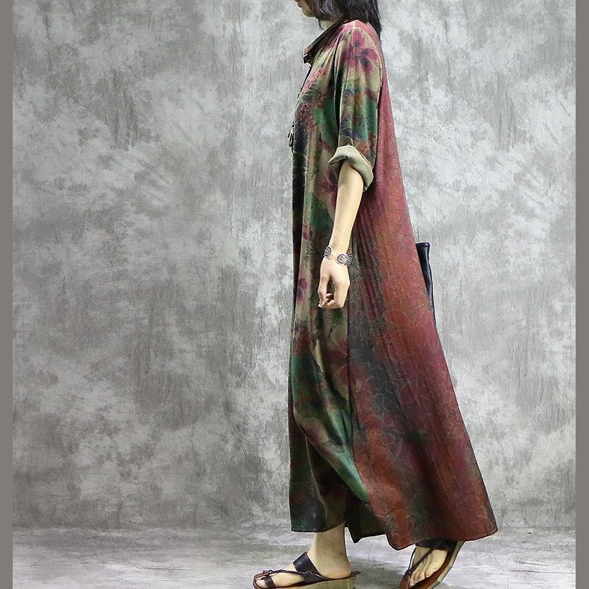 DIY asymmetric silk outfit plus size Photography green prints Kaftan Dresses summer