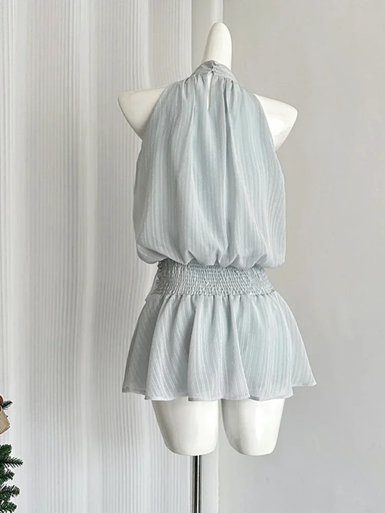 Blue Mini Sleeveless Chiffon Dress Women Frock Vacation Dress - View 4 | FashionDia
