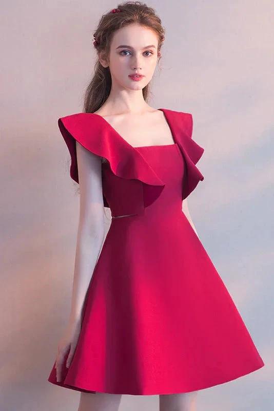 Elegant Square Neck Burgundy Sleeveless Short Homecoming Dresses by Ombreprom