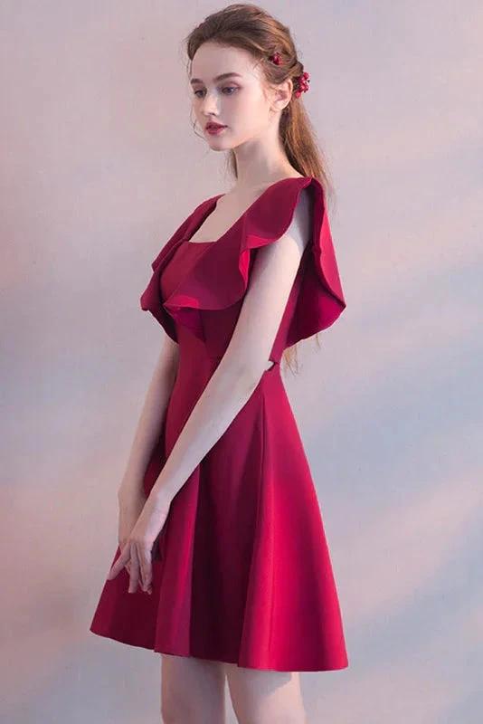 Elegant Square Neck Burgundy Sleeveless Short Homecoming Dresses (ZD11601)