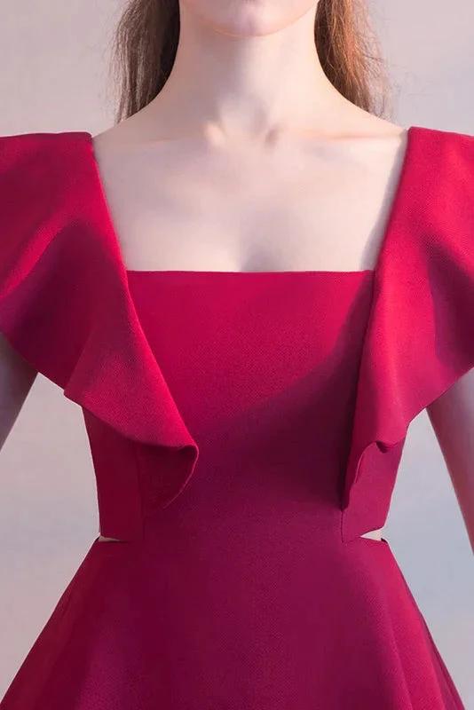 Elegant Square Neck Burgundy Sleeveless Short Homecoming Dresses (ZD11601)