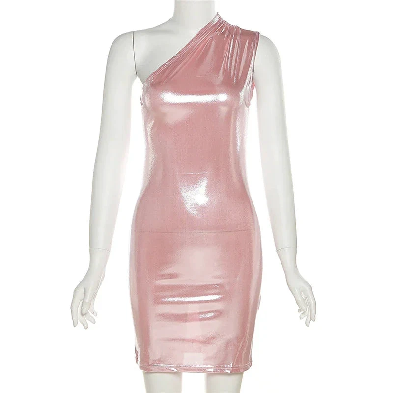 Sexy Dress Women One Shoulder Dress Solid Color Sleeveless Homecoming Dress Y1987 by simplepromdress