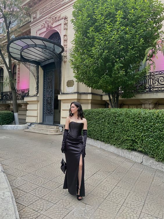 Charming Black Strapless Sheath Prom Dress With Split Black Evening Dress Y6385 - View 2 | VelvetHem
