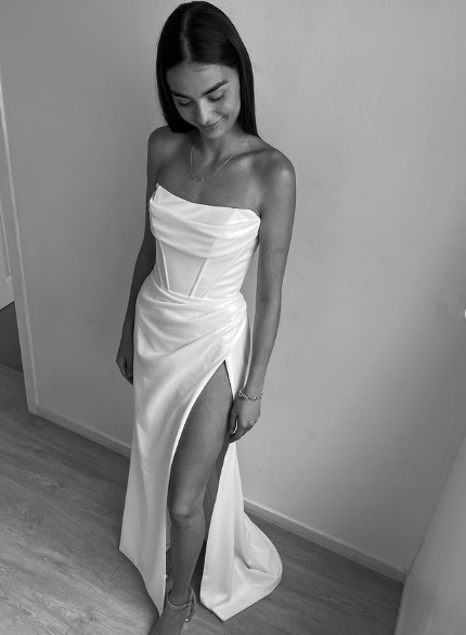 Classy White Strapless Slit Mermaid Evening Dress Long Prom Dress Y8417 - VelvetHem