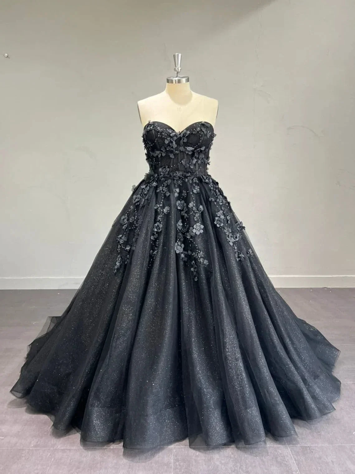 Stunning, Alternative Black Gown, Off The Shoulder Ball Gown Gothic Unconventional Wedding Dress,Y2477 (ZD13633)