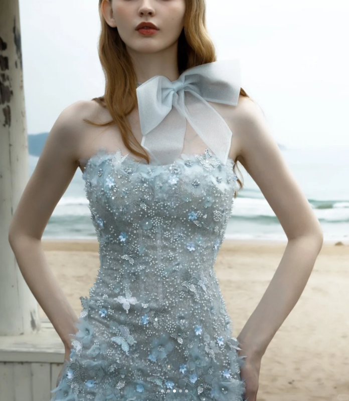 Classy Light Blue Sweetheart Sequin Beaded Sheath Short Party Dress Cocktail Dress Formal Graduation Homecoming Dress - View 3 | FashionDia